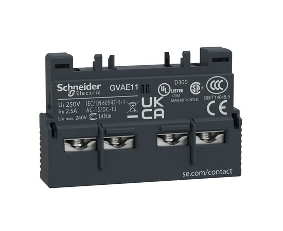 Contact auxiliar pentru disjunctor Schneider Electric GVAE11 seria TeSys GV2, configurație 1 NO + 1 NC - megora.ro