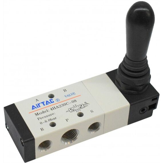 Valvă cu acționare manuală Airtac 4HA230C08G 5/3 centru închis, G1/4 - megora.ro
