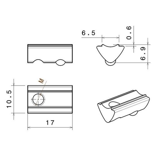 Piuliță canal cu bilă, profil compatibil Item 30x30, canal 6 mm - megora.ro