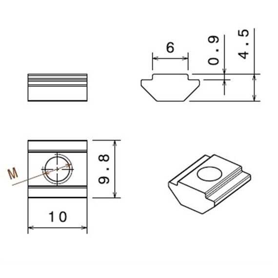 Piuliță canal T, profil compatibil Bosch 20x20, canal 6 mm - megora.ro