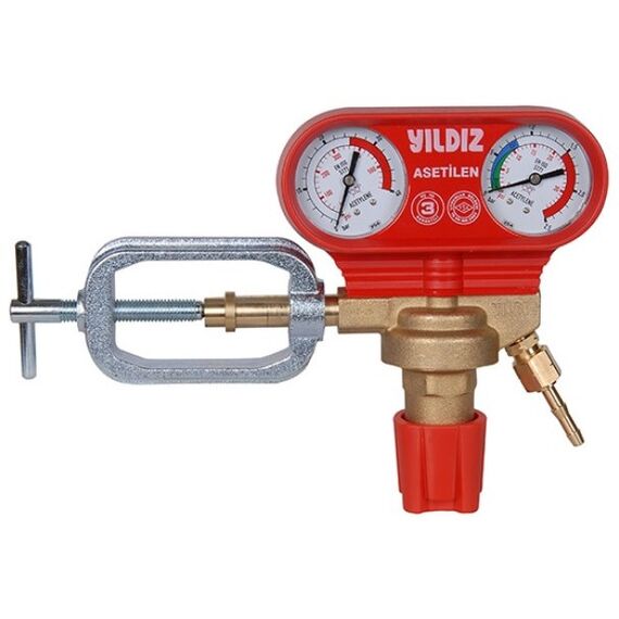 Reductor presiune Yildiz 38377 acetilenă, intrare Jug (yoke) 25 bar, ieșire G3/8 LH + stuț 6.3 mm 0-1.5 bar, cod: 5312SV - megora.ro