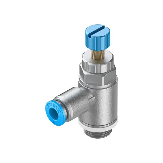 Drosel cu supapă de sens Festo GRLA-1/4-QS-8-RS-D, cod 534339 Q8->G1/4 cu șurub cu capăt crestat - megora.ro