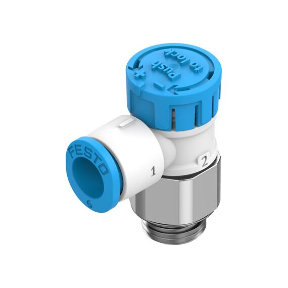 Drosel cu supapă de sens Festo VFOE-LS-T-G18-Q6, cod 8068748 Q6->G1/8 cu buton rotativ cu opritor - megora.ro