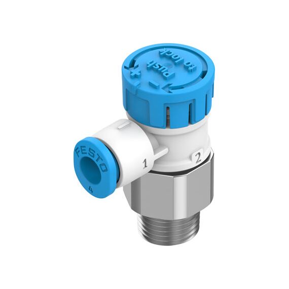 Drosel cu supapă de sens Festo VFOE-LS-T-R18-Q4, cod 8068750 Q4->R1/8 cu buton rotativ cu opritor - megora.ro