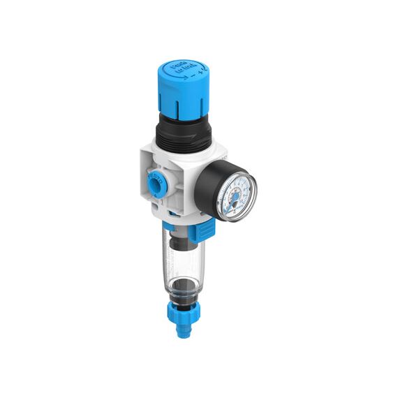 Regulator de presiune cu filtru Festo MS2-LFR-QS6-D6-AR-BAR-C-M-B, cod 8086644, presiune 7 bar, conexiune Q6, debit 310 l/min, filtrare 5 μm - megora.ro