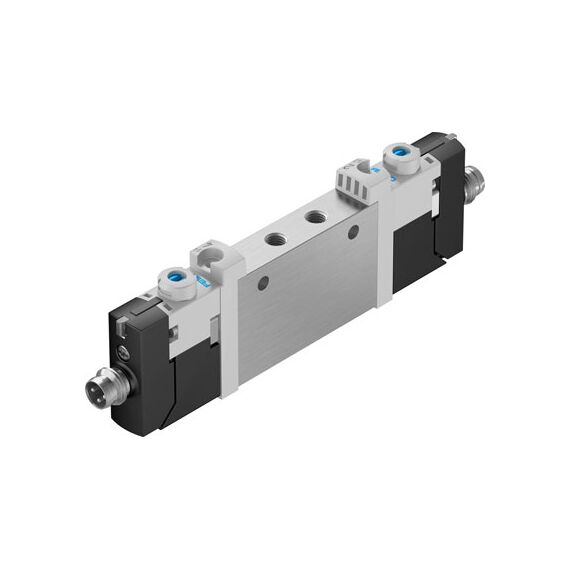 Ventil electromagnetic Festo VUVG-L10-P53C-T-M5-1R8L, cod 577346, 5/3 CC, acțiune bistabil, alimentare 24 VDC, conexiune M5 - megora.ro